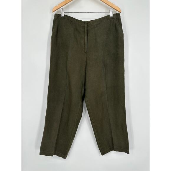Eileen Fisher 100% Linen Pants High Rise Straight Leg Ankle Olive Green - Picture 8 of 8